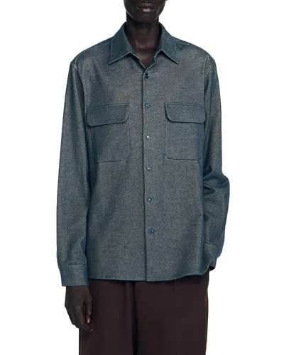 Sandro Relaxed Fit Flannel Overshirt In Blue