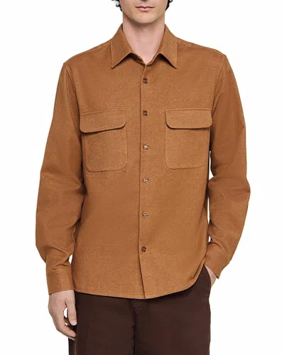 Sandro Relaxed Fit Flannel Overshirt In Brown