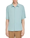 Sandro New Pleated Short Sleeve Button-up Shirt In Light Blue