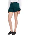 Sandro Womens Zip-up Ruffle-hem Cotton Shorts Bottle Green In Green