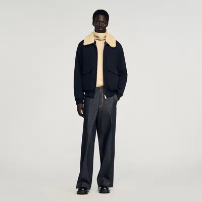 SANDRO SHEARLING COLLAR AVIATOR JACKET