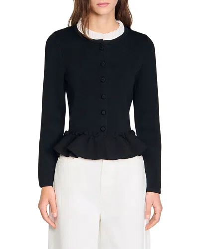 Sandro Removable Collar Peplum Cardigan In Black