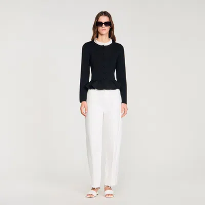 Sandro Removable Collar Peplum Cardigan In Black