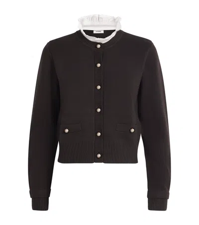 Sandro Removable Ruffle Collar Cardigan In Brown