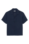 Sandro Requin Short Sleeve Solid Button-up Shirt In Navy Blue