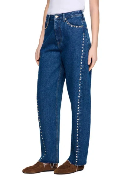 Sandro Rhinestone Barrel Jeans In Blue