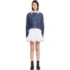 Sandro Womens Blue Rhinestone-embellished Relaxed-fit Checked Cotton Shirt In Blue
