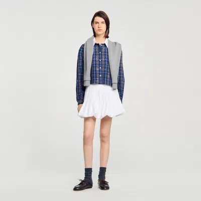 Sandro Rhinestone Checkered Collar Shirt In Blue