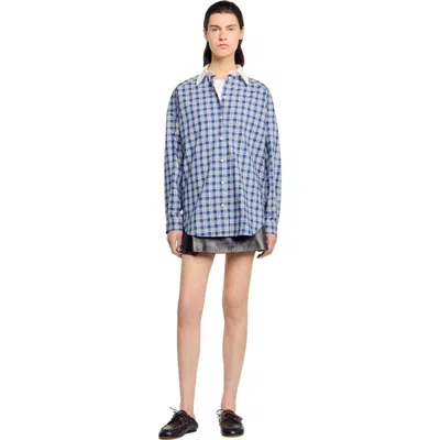 Sandro Rhinestone Checkered Shirt In Blue