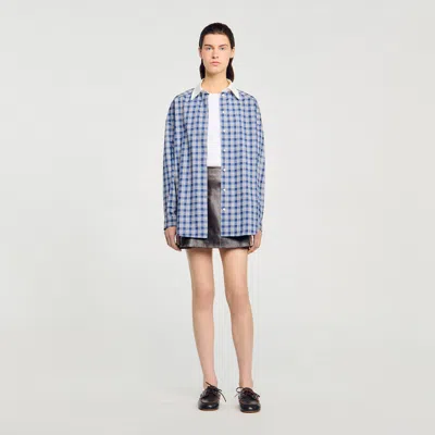Sandro Rhinestone Checkered Shirt In Blue