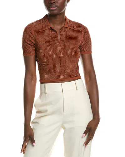 Sandro Rhinestone Crop Polo Shirt In Brown