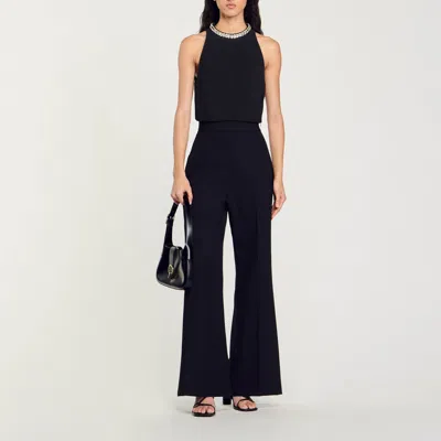 Sandro Rhinestone Crop Tank In Black