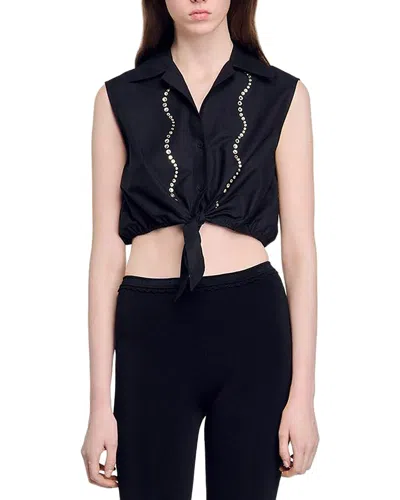 SANDRO RHINESTONE CROPPED SHIRT