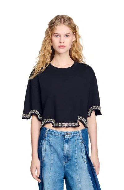 Sandro Crystal-embellished T-shirt In Noir / Gris