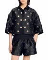 Sandro Rhinestone Cutout Shirt In Black