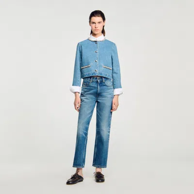 Sandro Rhinestone Denim Jacket In Blue