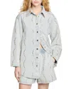 Sandro Wave Embellished Denim Shirt In Light Blue Jean