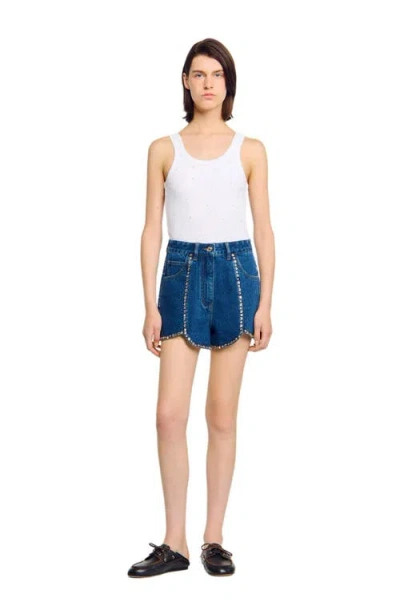 SANDRO SANDRO RHINESTONE DENIM SHORTS