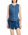 Sandro Rhinestone Denim Top In Blue