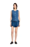 Sandro Rhinestone Denim Top In Blue