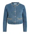 Sandro Womens Blue Jean Rhinestone-embellished Round-neck Denim Jacket In Blue