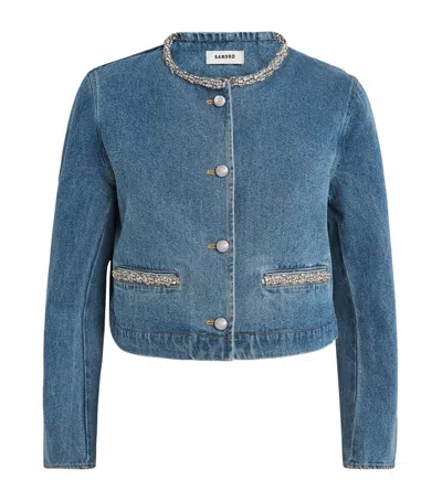 SANDRO RHINESTONE-EMBELLISHED DENIM JACKET