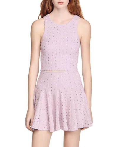 Sandro Rhinestone Embellished Knit Crop Top In Purple