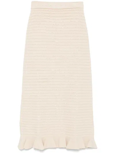 Sandro Rhinestone-embellished Knit Maxi Skirt In Neutrals