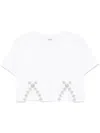 Sandro Womens Naturels Crystal-embellished Cut-out Cotton-blend T-shirt In White