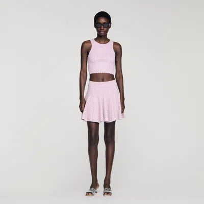 Sandro Rhinestone Knit Crop Top In Pink