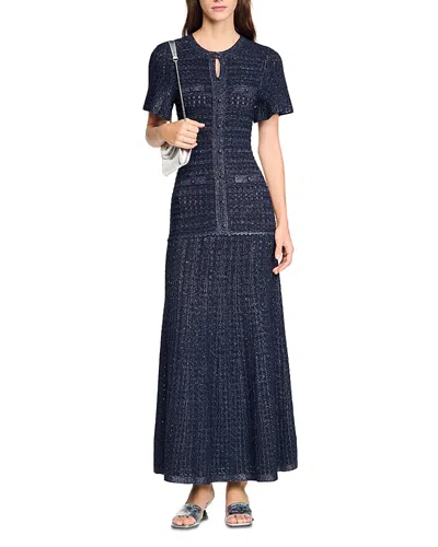 Sandro Rhinestone Knit Maxi Dress In Blue