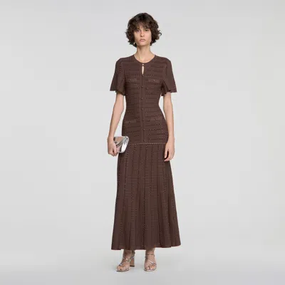 Sandro Rhinestone Knit Maxi Dress In Brown