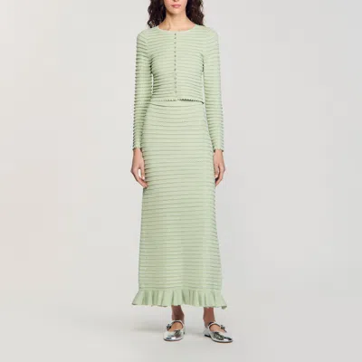 Sandro Rhinestone Knit Maxi Skirt In Green