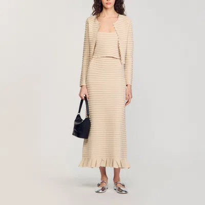 Sandro Rhinestone Knit Maxi Skirt In Neutral
