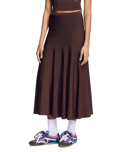Sandro Rhinestone Knit Maxi Skirt In Brown