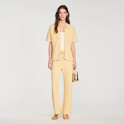 Sandro Rhinestone Knit Trousers In Yellow