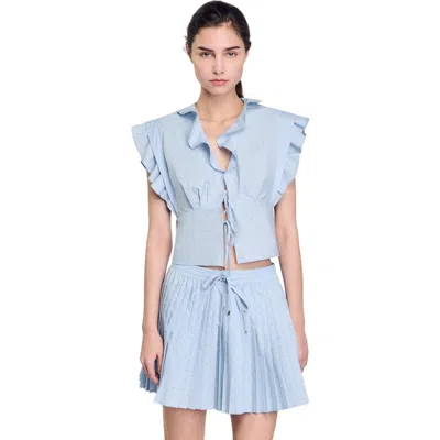 SANDRO SANDRO RHINESTONE RUFFLE TOP