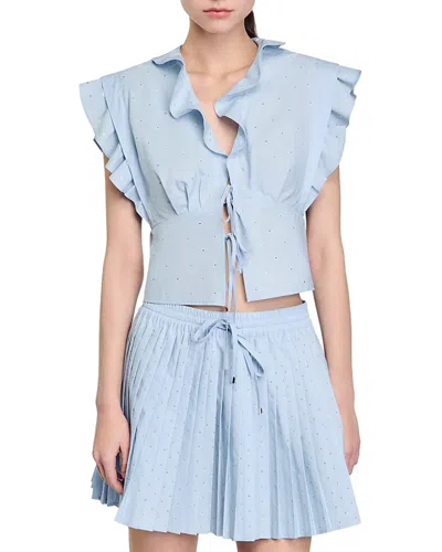 SANDRO RHINESTONE RUFFLED CROPPED SHIRT