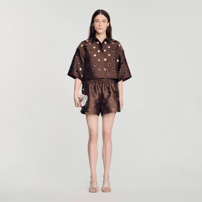 Sandro Rhinestone Shirt In Brown
