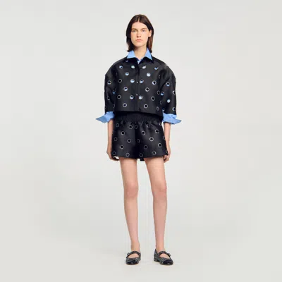 Sandro Rhinestone Shorts In Black