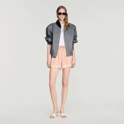 Sandro Rhinestone Shorts With Lace In Gray