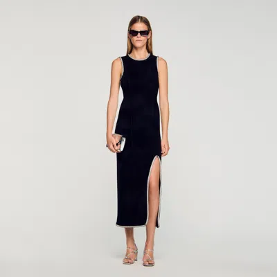 Sandro Womens Black Sleeveless Rhinestone-embellished Knitted Maxi Dress
