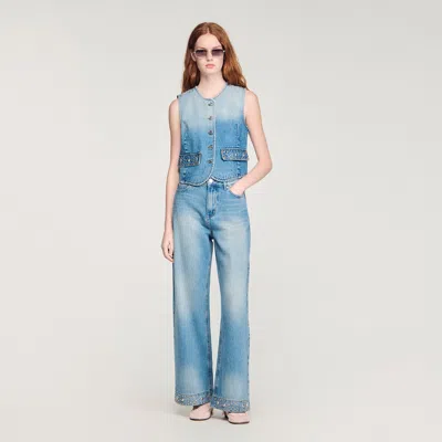 Sandro Rhinestone Straight-leg Jeans In Blue