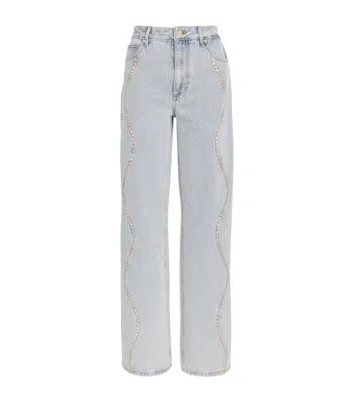 Sandro Rhinestone Stripe Jeans In Blue