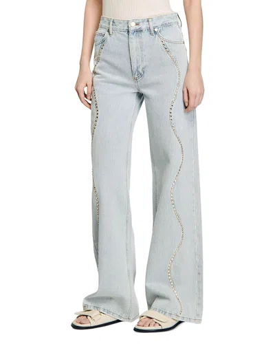 SANDRO RHINESTONE STRIPE JEANS IN LIGHT BLUE JEAN