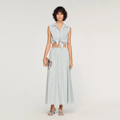 Sandro Rhinestone Striped Maxi Skirt In Blue