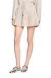 Sandro Rhinestone Striped Pleated Skirt In White