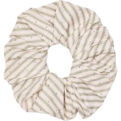 Sandro Rhinestone Striped Scrunchie In Khaki/pink