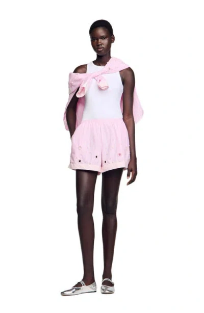 Sandro Rhinestone Striped Shorts In Pink