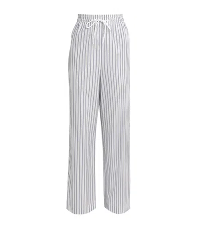 Sandro Rhinestone Striped Wide-leg Trousers In Beige